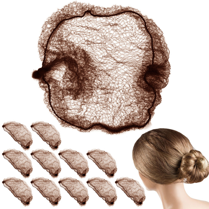 12 Invisible Hair Nets Elastic Nylon Stretch Edge Mesh Net Cover Brown Brunette