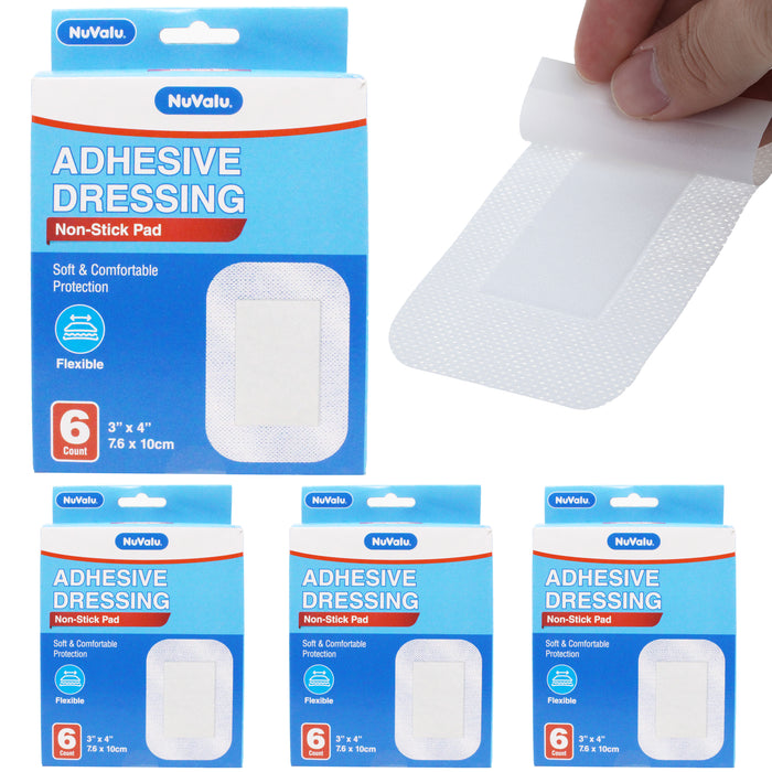 24 Ct Adhesive Bandages Flexible 3"X4" Pads Breathable Wound Dressing First Aid