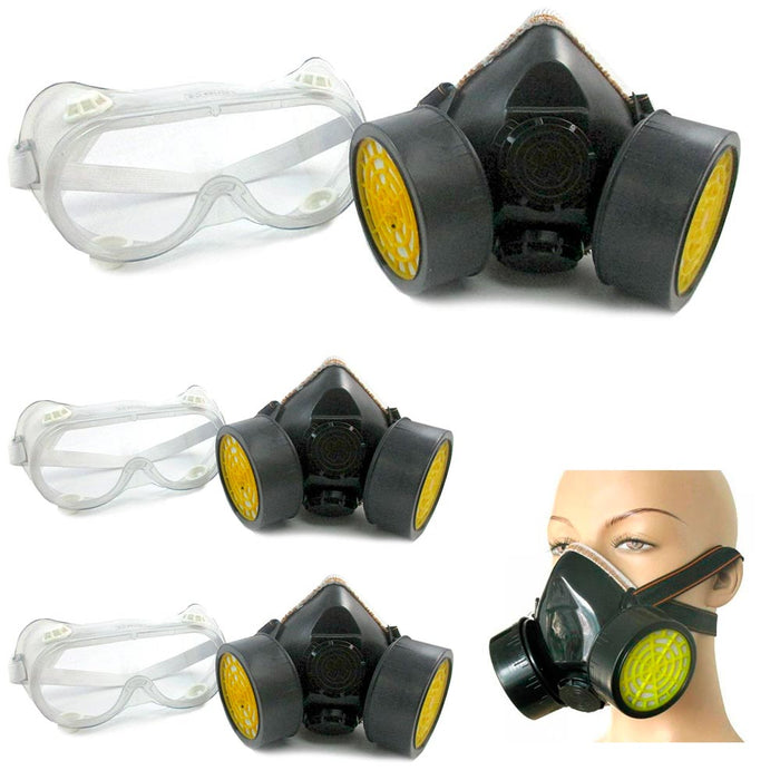 Lot Of 3 Dual Cartridge Respirator Mask Safety Dust Paint Filter Face Air Gass