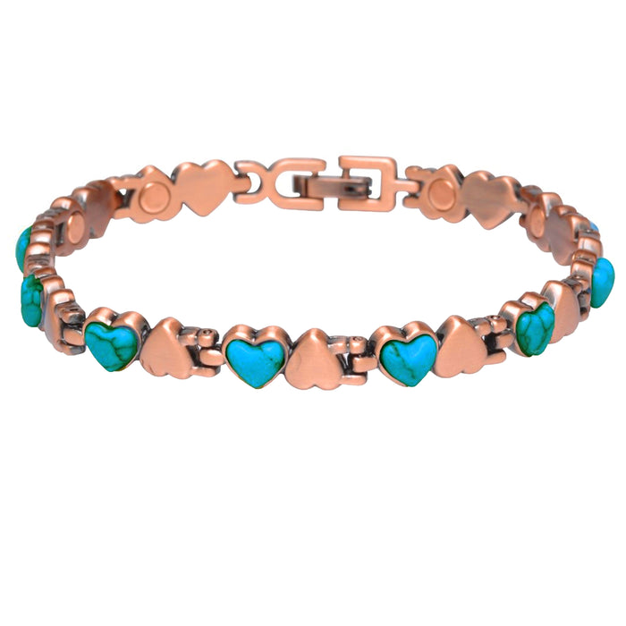 1 Magnetic Copper Link Bracelet Hearts Turquoise Pain Relief Healing Energy Gift