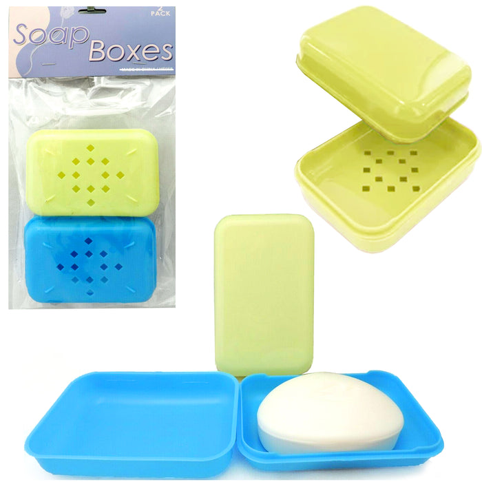 2pcs Drain Soap Dish Box Holder Bar Shower Soaps Self Draining Container Travel