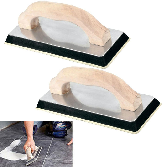 2 Large Gum Rubber Grout Float Tile Wood Handle Squeegee Plasterer Grouting 12"