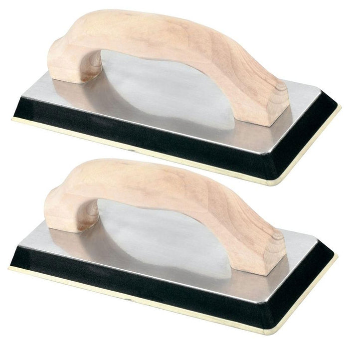 2 Large Gum Rubber Grout Float Tile Wood Handle Squeegee Plasterer Grouting 12"