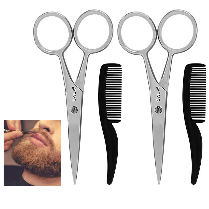 4 Pc Mustache Trimming Beard Scissors Combs Facial Shears Hair Cutting Barber