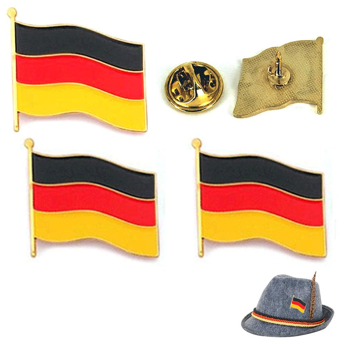 3 Germany Flag Waving Lapel Pin Oktoberfest Hat Pinback Deutschland Gold Badge
