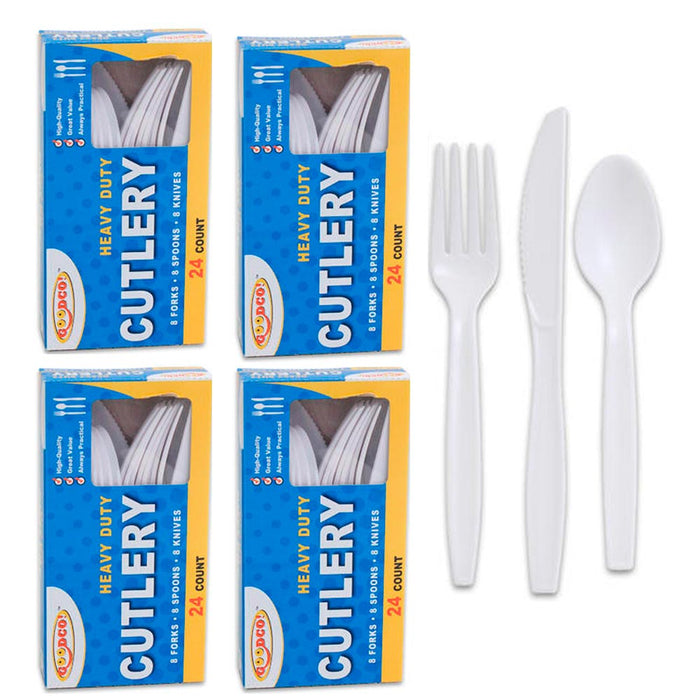 96 Disposable Cutlery Plastic Forks Knives Spoons Picnic Catering Party Mealtime
