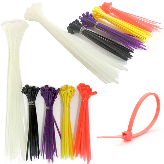 250 Assorted Color Nylon Cable Zip Ties Self Locking Cord Sizes 4" and 8"