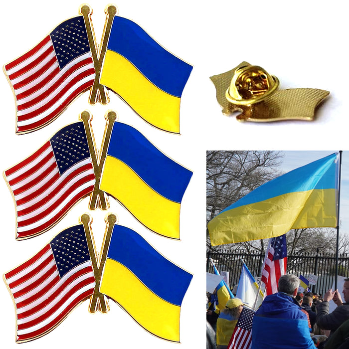 3 Pc Ukraine US American Flag Pin Friendship Peace Brooch Hat Lapel Pins Badge
