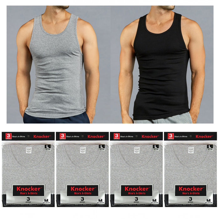 12 Pack Mens Tank Top A-Shirt Ribbed Undershirt 100% Cotton Classic Gym Shirt L