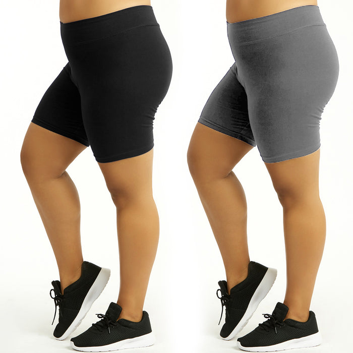 2 Womens Legging Shorts Plus Size Cotton Stretch Exercise Bike Yoga Athletic XL