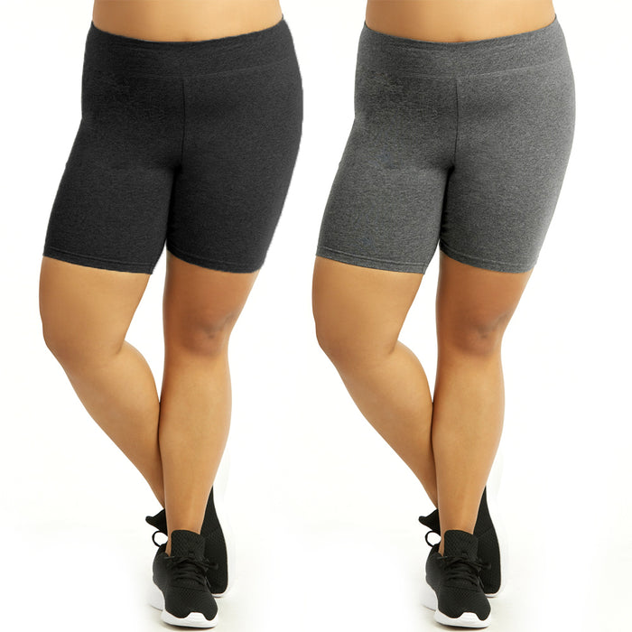 2 Womens Legging Shorts Plus Size Cotton Stretch Exercise Bike Yoga Athletic XL
