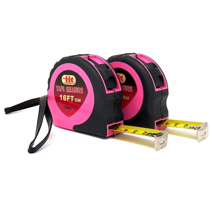 2 Pc 16' Ft Ladies Pink Retractable Power Lock Measuring Tape Measure Tool Women