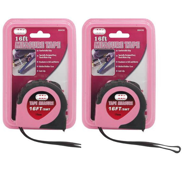 2 Pc 16' Ft Ladies Pink Retractable Power Lock Measuring Tape Measure Tool Women