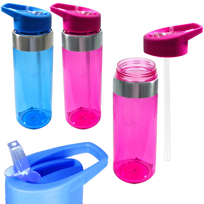 2 pc 24oz Sports Water Bottle 700ml Wide Mouth Straw Travel Gym