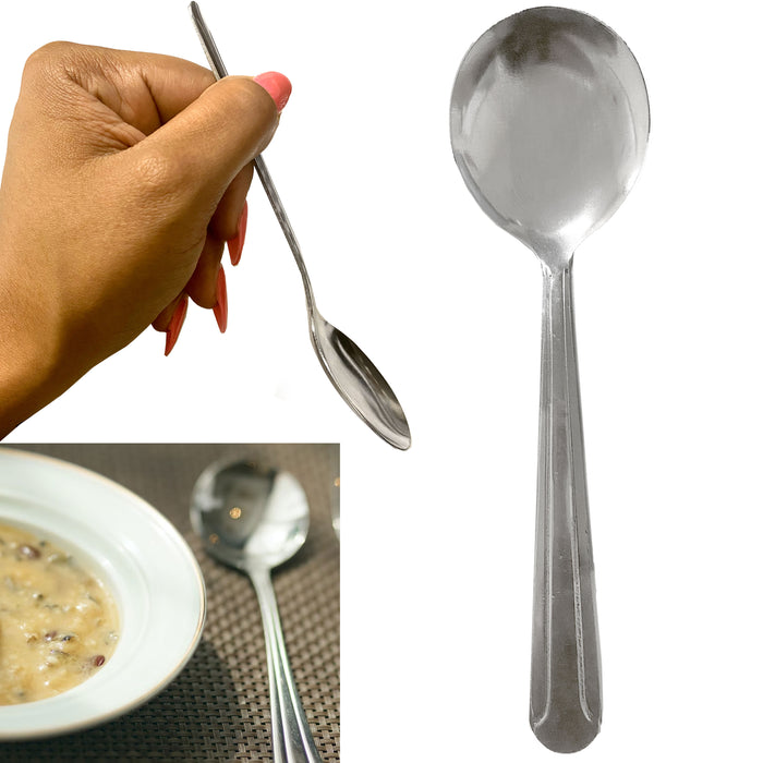 12 Stainless Steel Soup Spoons Ice Cream Round Bouillon Dominion Table Serving