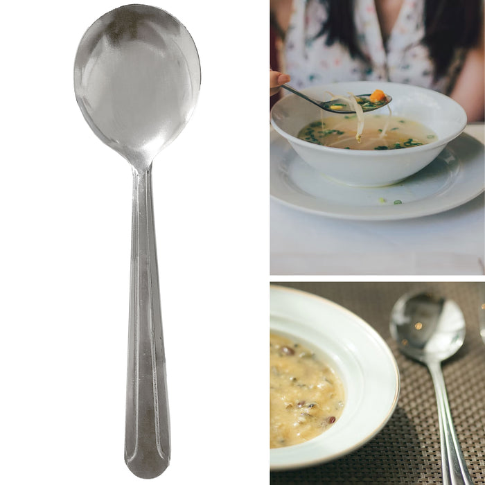 12 Stainless Steel Soup Spoons Ice Cream Round Bouillon Dominion Table Serving