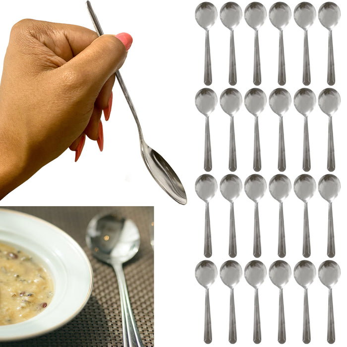 24 Bouillon Soup Spoons Ice Cream Round Stainless Steel Dominion Kitchen Utensil