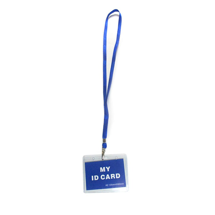 12 Pc ID Name Tag Badge Card Holder Clear Case Blue Lanyard Horizontal License
