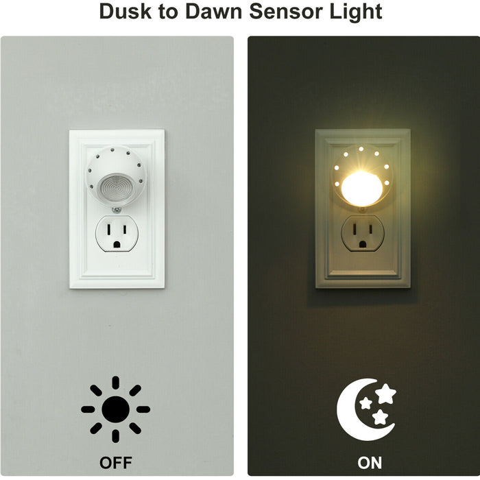 4 Plug in Light Sensor Night Lamp Warm White LED Bedroom Lights Swivel Rotating