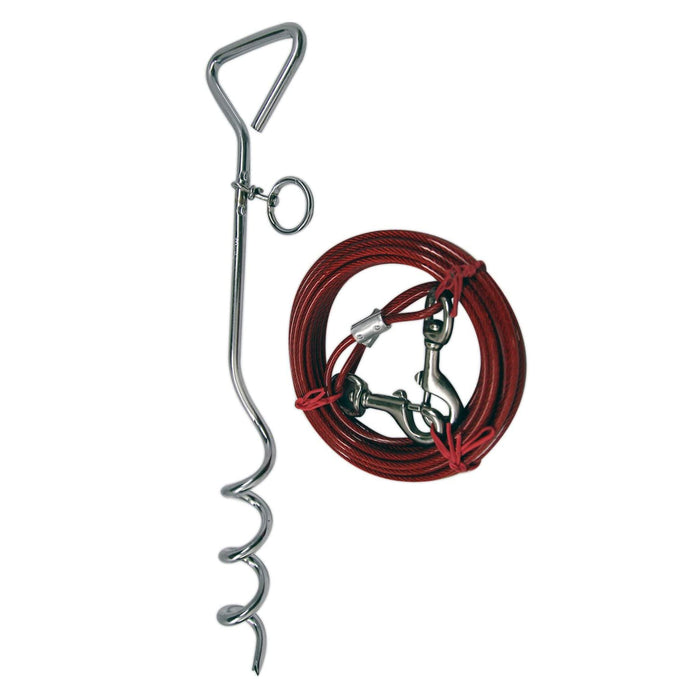 18" Metal Steel Spiral Stake Pole Tie Out Collar 25ft Cable Lead Leash Dog Spike