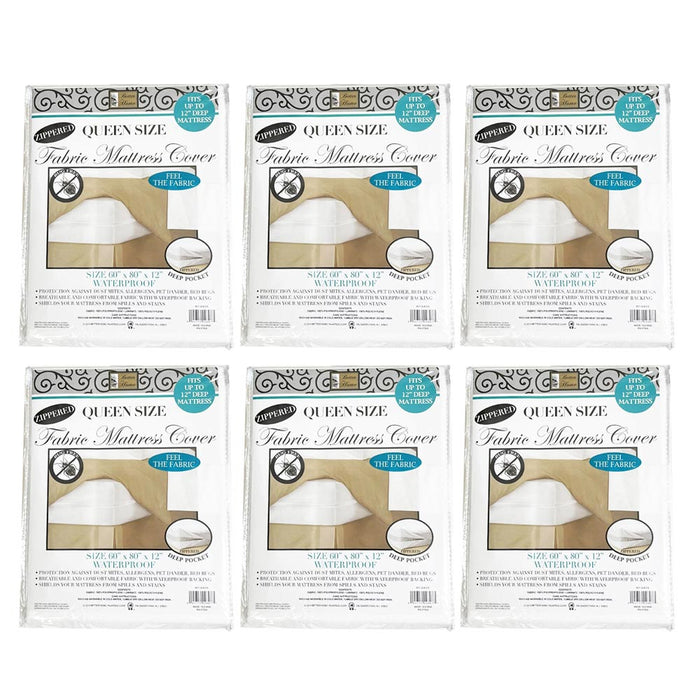 6PK Mattress Protector Zippered Waterproof Queen Size Breathable White Bed Cover