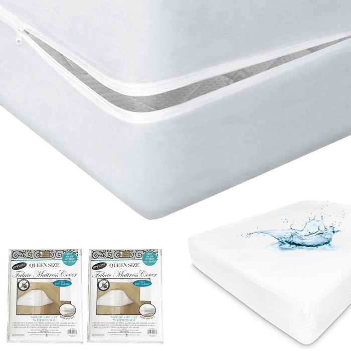 2 Waterproof Mattress Protector Breathable Zippered Cover Queen Size Encasement