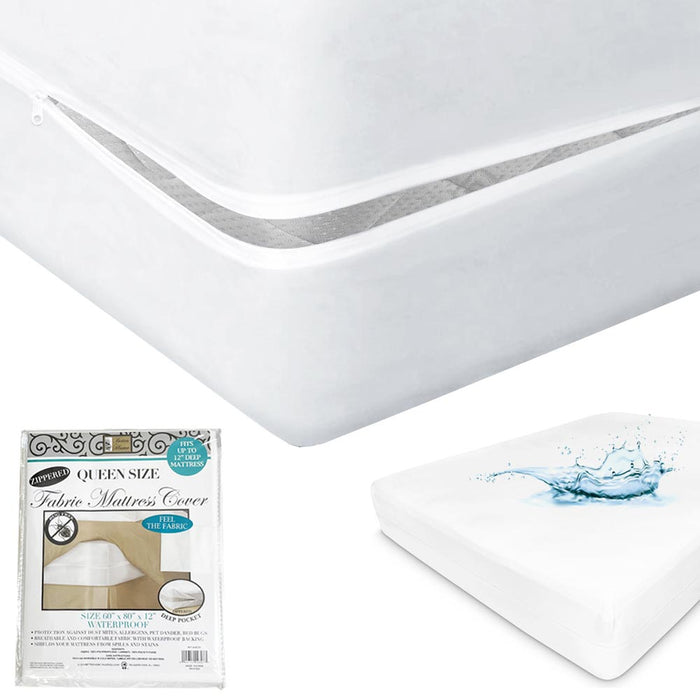 Zippered Mattress Protector Waterproof Encasement Queen Size Bed Cover Washable