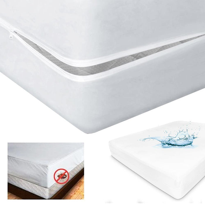 Zippered Mattress Protector Waterproof Encasement Queen Size Bed Cover Washable