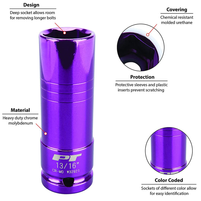 6 Pc Set 13/16" Lug Nut Impact Thin Wall Socket Wheel Protector Rims Spark Plug