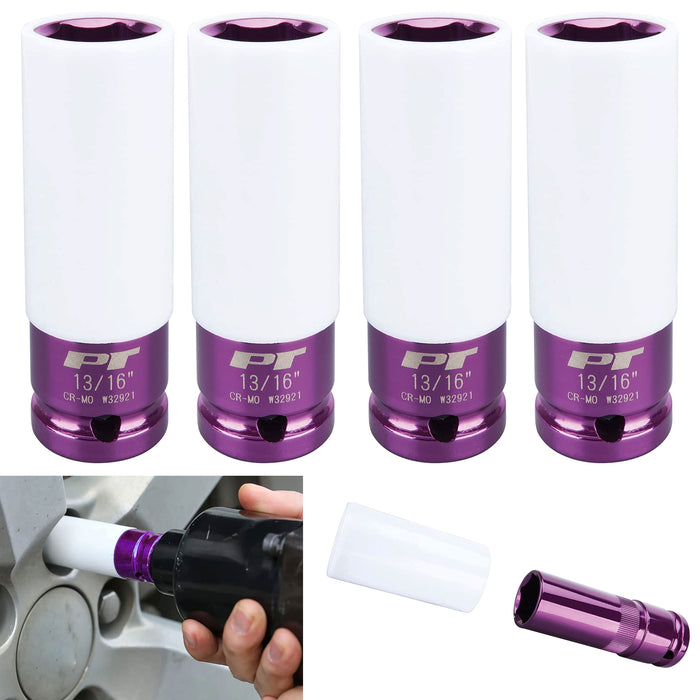 4 Pc 13/16" Lug Nuts Thin Wall Walled Spark Plug Socket Vehicles Auto Rims Tires