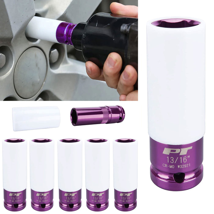 6 Pc Set 13/16" Lug Nut Impact Thin Wall Socket Wheel Protector Rims Spark Plug