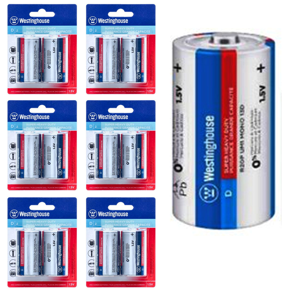 12 Pc Zinc Carbon Size D Batteries Super Heavy Duty 1.5V Long Power La