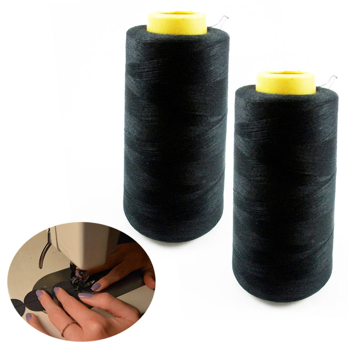 2 Black Sewing Machine Thread Spool 6000 Yards Polyester Upholstery Leather New