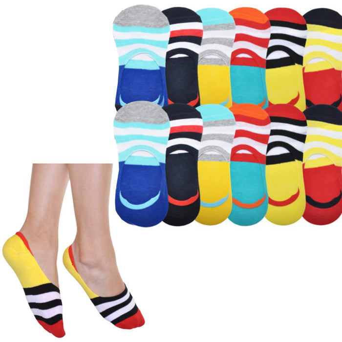 6 Pairs No Show Socks Unisex Nonslip Loafer Low Cut Stripe Colors Cotton 9-11