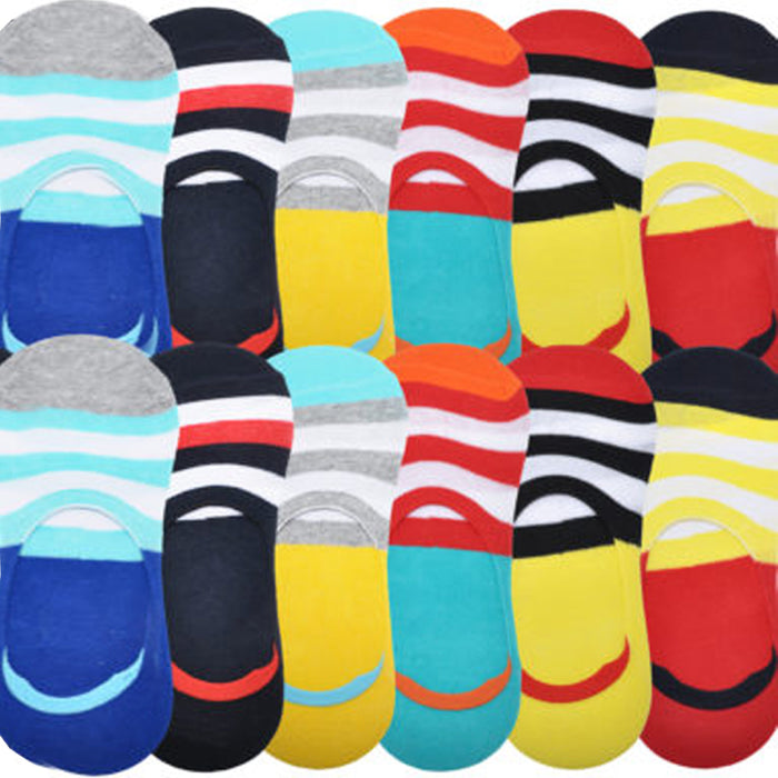 6 Pairs No Show Socks Unisex Nonslip Loafer Low Cut Stripe Colors Cotton 9-11