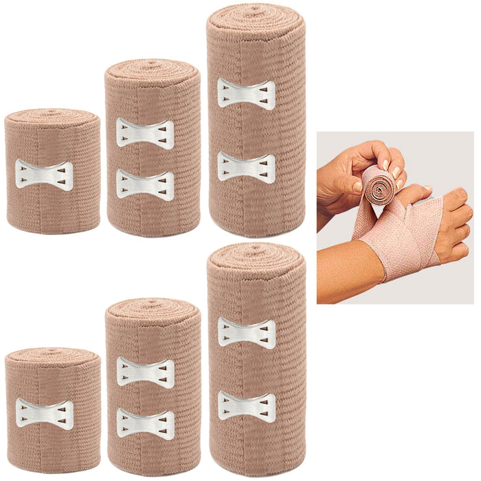 6 Cotton Elastic Bandage Adhesive First Aid Wrap Flexible Sports Tape Assorted