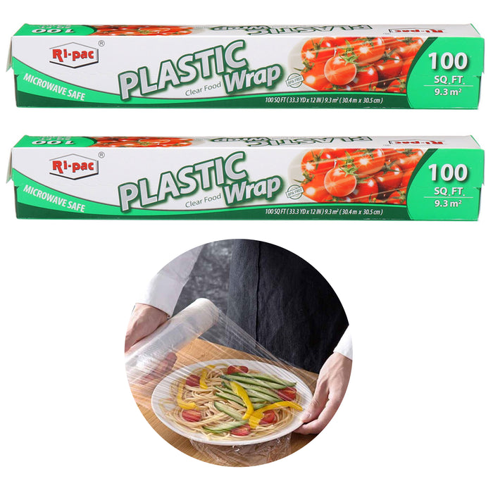 2 Plastic Cling Wrap Stretch Food Cover Seal Fresh BPA Free Clear 200 SQ FT