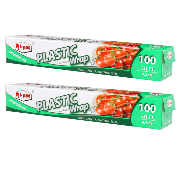 2 Plastic Cling Wrap Stretch Food Cover Seal Fresh BPA Free Clear 200 SQ FT