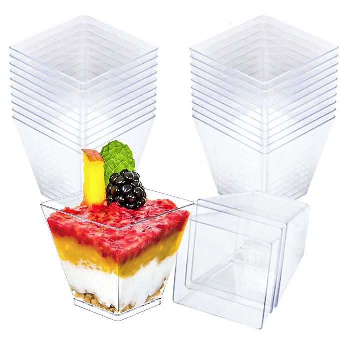80 Clear Square Dessert Cups Mini 2 Oz Shot Glasses Hard Plastic Catering Party