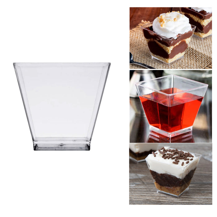 80 Clear Square Dessert Cups Mini 2 Oz Shot Glasses Hard Plastic Catering Party