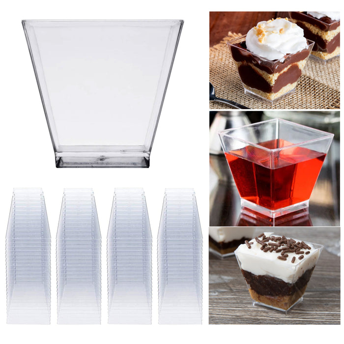 80 Clear Square Dessert Cups Mini 2 Oz Shot Glasses Hard Plastic Catering Party