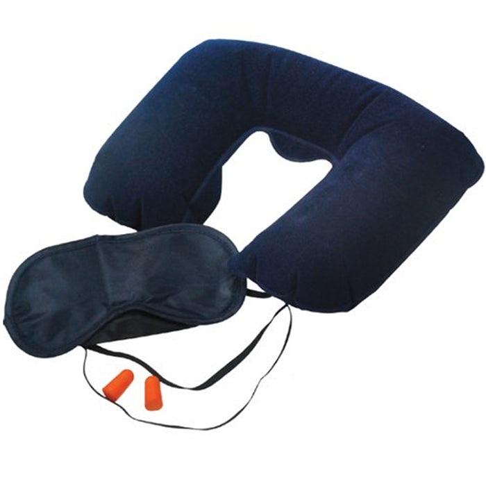 3 Pc Travel Head Neck Rest Pillow Cushion Inflatable Support Ear Plug Eye Cover