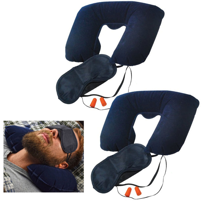 6 Pc Travel Pillow Neck Support Head Rest Eye Mask Ear Plug Car Plane Cushion