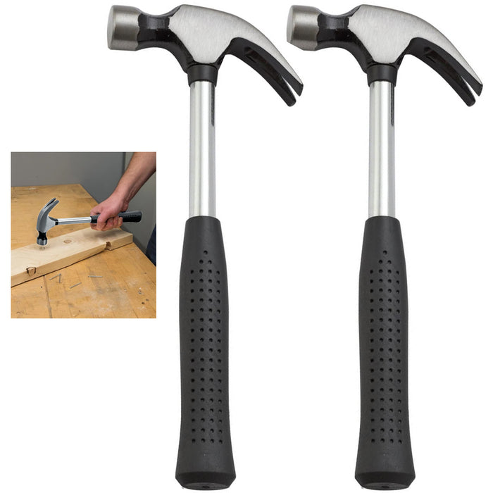 2 X 8oz Claw Hammer Tubular Steel Shaft Comfort Rubber Grip Handle Nail Remover