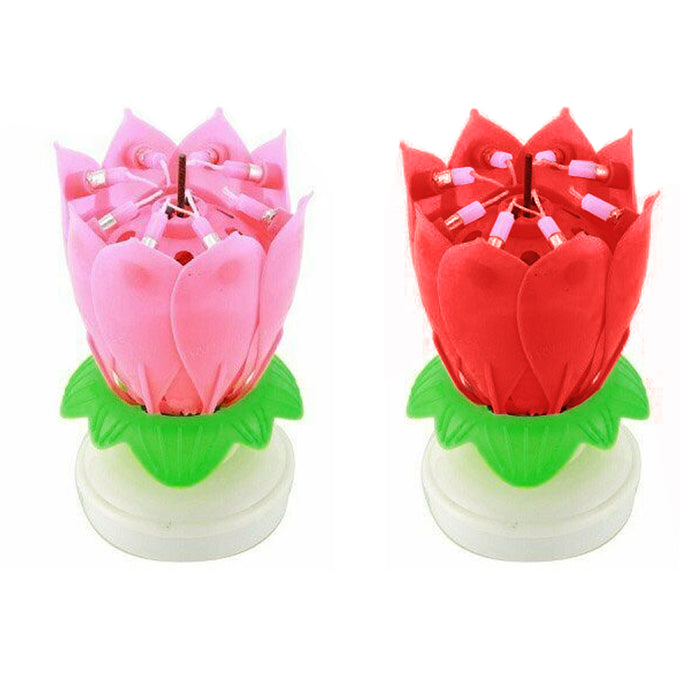 1 X Musical Birthday Candle Lotus Flower Rotating Spin Magic Cake Topper Party
