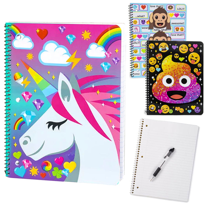 12 X Notebooks Unicorn Monkey Emoji Poop Stationery 70 Wide Ruled Sheets School