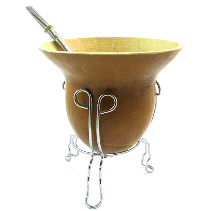 Argentina Mate Gourd Yerba Tea Cup With Metal Straw Bombilla Set Handmade 4853 !