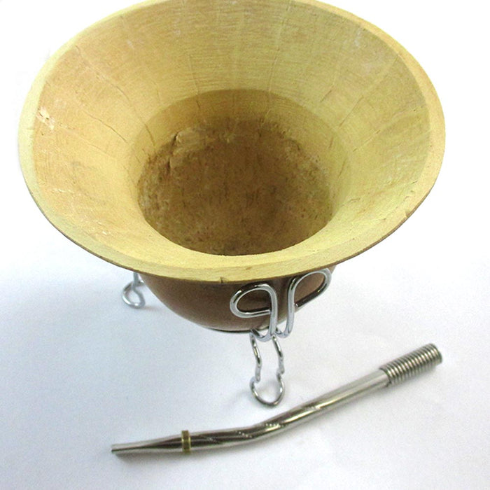 Argentina Mate Gourd Yerba Tea Cup With Metal Straw Bombilla Set Handmade 4853 !
