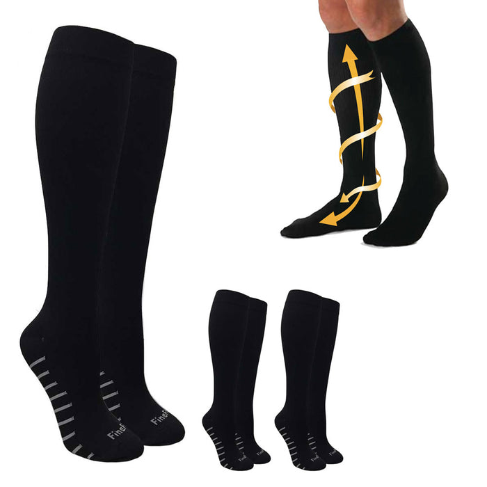 3 Pc Unisex Compression Socks Graduated Calf Pain Support Sports Black L XL New