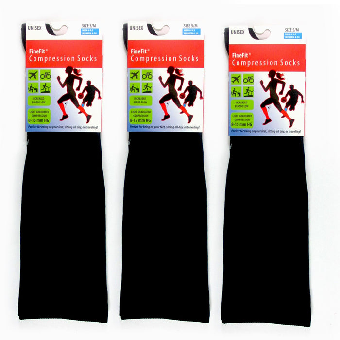 3 Pc Unisex Compression Socks Graduated Calf Pain Support Sports Black L XL New